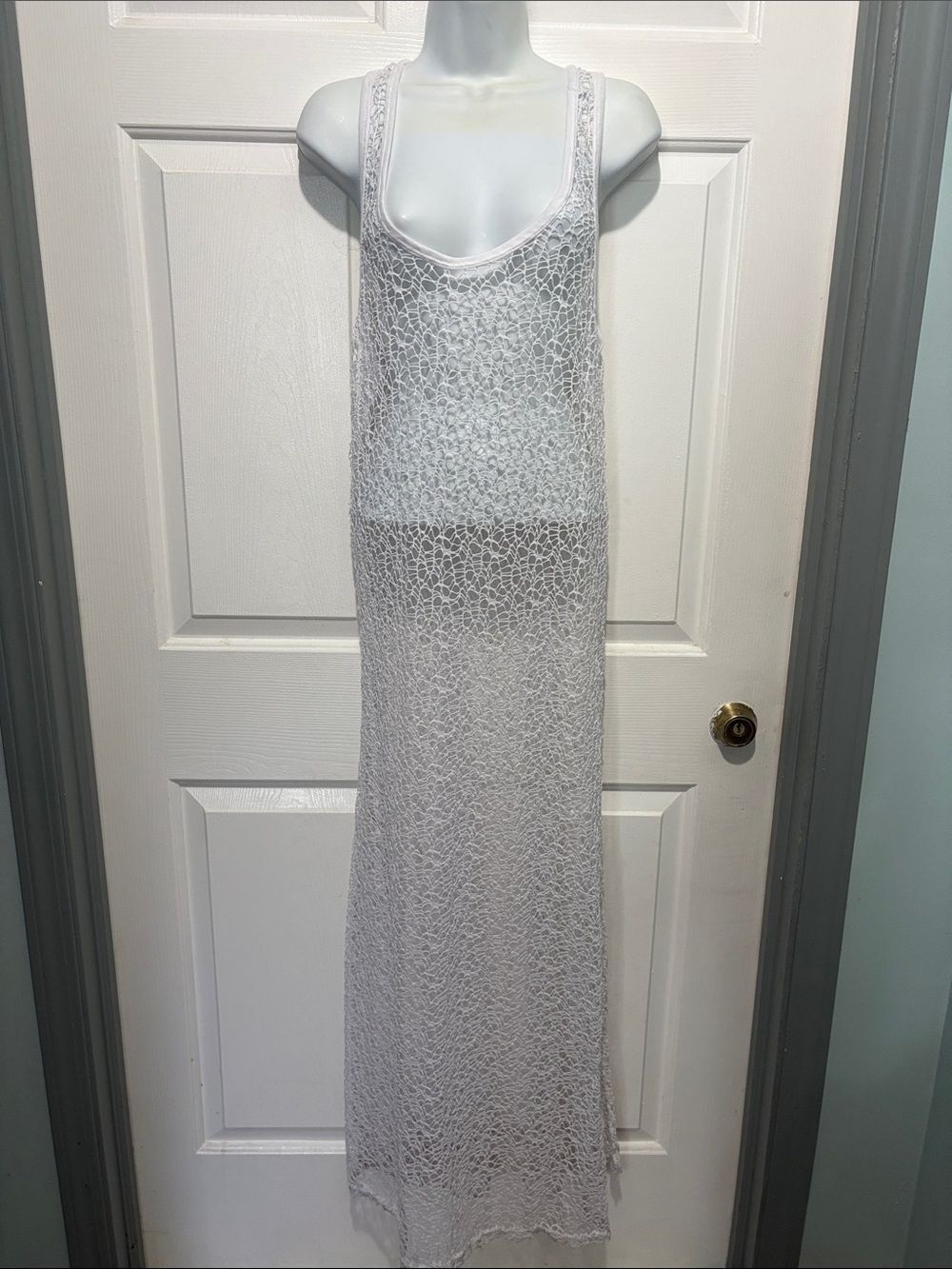 White Crochet Maxi Dress - Sleeveless Sheer Summer Cover-Up